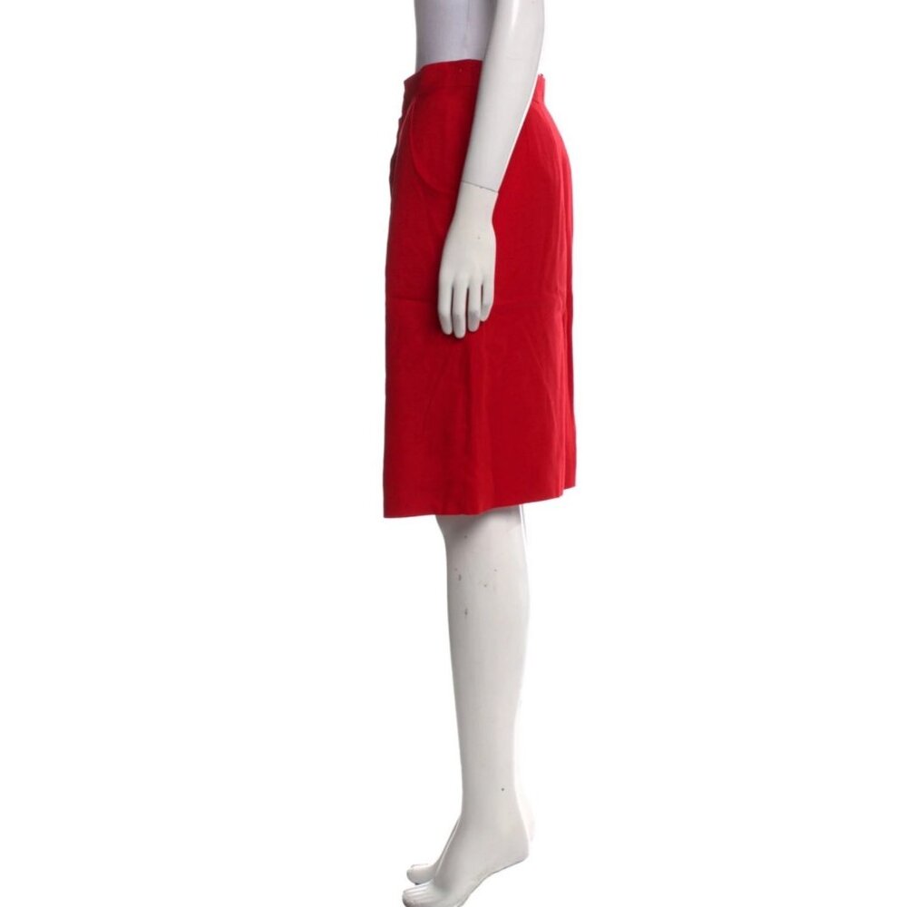 Vintage 90s Celine Knee Length Skirt Sz 10 M Red w Gold Buttons Officecore VTG - Picture 2 of 3
